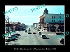 OLD LARGE HISTORIC PHOTO OF GARDEN CITY KANSAS THE MAIN ST & STORES c1965 picture