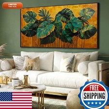 SOUGUAN Canvas Print Wall Art Green Gold Tropical Palm Leaves 24