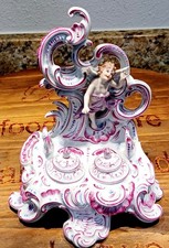  Antique Carl Thieme Dresden Porcelain double inkstand Cherub Putto figural set  picture