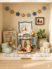 Vintage Teddy Bear Fireplace Mantle Clock 3D Resin Nursery Whimsical Decor  picture