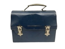 Vintage 1940's Era Dome Top Metal Lunch Box by American Thermos Bottle Co Blue. picture
