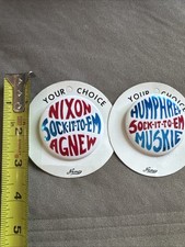 Vintage 1968 Sock-It-To-Em Nixon Agnew Humphrey Muskie Nemo Button Pair 1968 2” picture