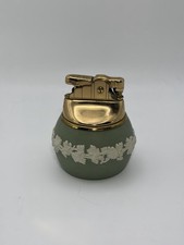 VINTAGE Wedgwood Jasperware Green Gold Tone Table Lighter 1967 picture