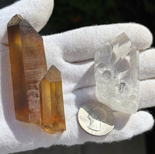 117g LOT REAL AUTHENTIC CITRINE & WATERCLEAR QUARTZ DT POINTS TWIN POINTED POINT picture