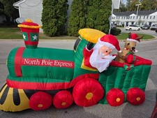Gemmy 2006 Christmas Airblown Inflatable 7ft Santa Train with Animated Reindeer picture