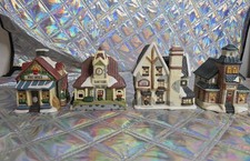 Vintage Giftco Christmas Village Ceramic Buildings Set of 4 Candle Holders picture