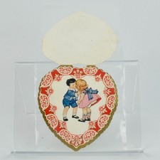 Vintage Valentine Card Heart Boy Girl Kissing picture