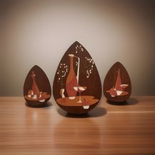 Mid Century Modern Popcorn Gravel Wall Art On Wooden Plaques 1960s x3 PLS READ picture