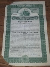 Antique 1925 Improvement Bond  Burlingame California $1000 San Mateo County VTG picture