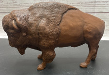VINTAGE BUFFALO FIGURINE RED MILL AMERICAN BISON 10 x 6 PECAN SHELLS RESIN picture