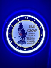 Old Crow Kentucky Bourbon Whiskey Bar Man Cave Neon Style LED Clock Sign picture