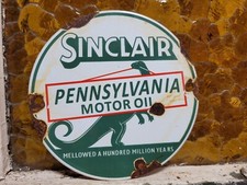 VINTAGE SINCLAIR PORCELAIN SIGN OLD DINO GAS PUMP PLATE STATION SERVICE GARAGE 6 picture