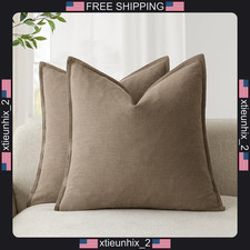 Linen Pillow Covers 20x20 Cocoa Brown Set of 2 Decorative Cushion Cases picture
