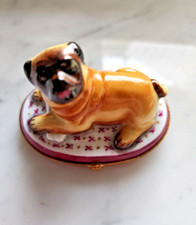 Authentic Artoria Limoges Pug Dog Trinket Box Hand Painted France NIB w/ Papers picture