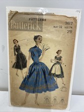 Scarce BUTTERICK Vintage 50s Pattern 7617 Whirler Full Circle Skirt Dress Sz 14 picture