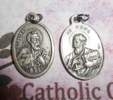 St. Peter & Saint Paul - S1 - Oxidized  Italian Silver Tone one inch Medal  picture