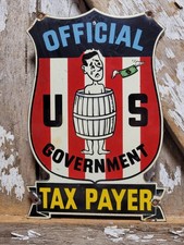 VINTAGE GOVERNMENT PORCELAIN SIGN RARE OLD US TAXPAYER CLUB AMERICA FREEDOM 12