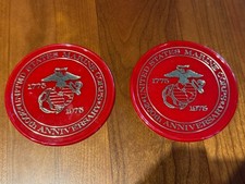 AWESOME 2 VTG Red United States Marine Corps 200th Anniversary Coaster 1975 picture