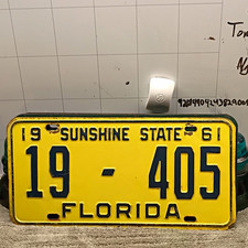 Florida Vintage Sunshine State 1961 License Plate Tag 19-405 picture