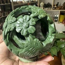1pc Natural green jade Exquisite Carved sphere Quartz Crystal reiki ball care picture