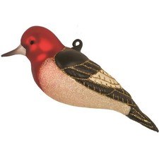 Hand Blown Glass Cobane Red Headed Woodpecker Bird Ornament Cobane 405 picture