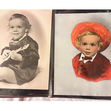 Vintage Photo Album Boy Portrait hand-colored & Black & White mid-20th century picture