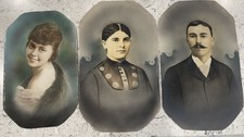 Antique Portraits Man Woman Teen girl circa 1900s Colorized Set of 3 Large picture
