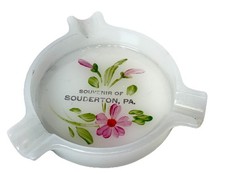 SOUDERTON PA Antique Depression MILK Glass Souvenir TRINKET PAINTED ASHTRAY picture