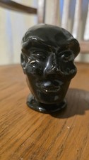 Vintage Black Glazed Ceramic Male Head Bust Figurine Sculpture 4