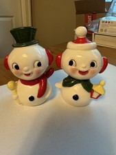 Vintage Napco? Lefton? Japan? Ceramic Christmas Snowmen Salt And Pepper Shakers picture
