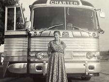 ZJ Photograph Old Woman In Front GM Charter Buss 1957 Flower Dress Portrait  picture