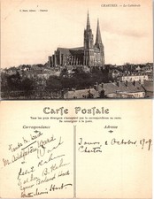Chartres France La Cathedrale, Cathedral Church Black & White Postcard 73618 picture
