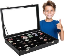 Rock Collections Box for Kids - PU Leather Rock Display Case with 36 Grid - Stor picture