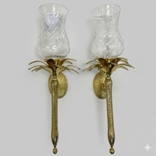 Vintage Pair Solid Brass Pineapple Candle Wall Sconces 24