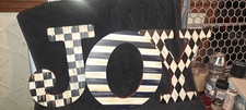 MacKenzie-Childs JOY Sign Courtly Check Stripe Harlequin Wall Decor 2022 Hard to picture