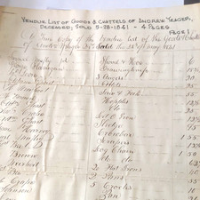 1841 Handwritten Vendue List Goods & Chattels Estate of Andrew Yeager 4 Pages picture