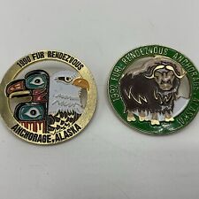 Vintage 1990 & 1992 Anchorage Alaska Lapel Pins Fur Rendezvous American Eagle picture
