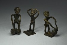 3 Vintage African Ghana Ashanti Gold Weight Tribal Figurines Cast Bronze picture