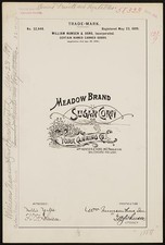 Baltimore Maryland 1899 Meadow Brand Sugar Corn Trademark William Numsen Sons picture