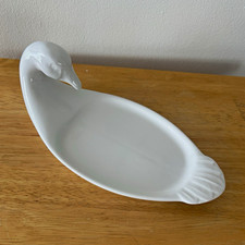 White Glossy Ceramic Swan Tray Dish, 1 Compartment, 7 in Long x 4 in Wide picture