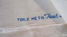 Unused Vintage French Metis Linen. Fleur Bleue New Old Stock 87” x 109”  picture