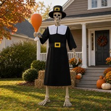 3 Pcs 12 Ft Skeleton Pilgrim Thanksgiving Outfit Set Cloth Hat Turkey picture