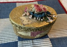 Mini Oval Box, Victorian With Flowers,, Gold, Pink, Lace picture