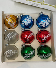 Vintage NOELLE brand Stenciled Glass Christmas Ornaments 9 in box picture