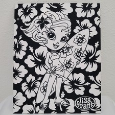Lisa Frank Surfer Girl Fuzzy 2 Pocket Folder Hibiscus Vintage Y2K Black White picture
