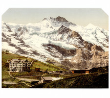Switzerland, Bernese Oberland, Kl. Scheidegg, Hotel und Jungfrau vintage photochrome  picture