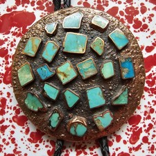 Vintage Turquoise & Copper bolo by Navajo BELL TRADING CO 1950s.  MINT UNUSED  picture
