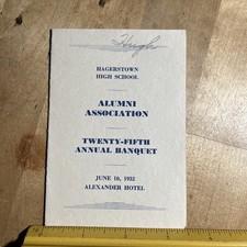 Antique Hagerstown High School Alumni Ass. 25th Annal Banquet 1932 Program — O2 picture
