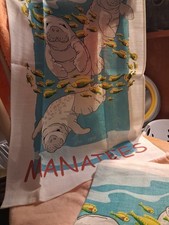 Vintage Mid-Century Linen Tea Towel/CURTAN ,LAUREL BAHE ART MANTAEES 26x15 picture