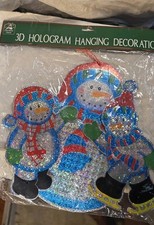 Vintage 3D Hologram Christmas Window Decoration Snowman Shimmer Retro NOS New picture